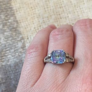 Lab created mystic blue and diamond ring